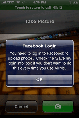 AirMe needs to remember my login info