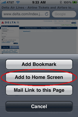 add delta to home screen