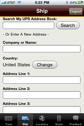 UPS App Address Entry