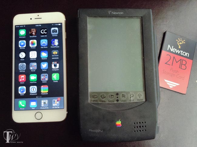 iPhone 6 Plus next to the original Apple Newton Message Pad. Yes Apple had a big screen mobile device before now