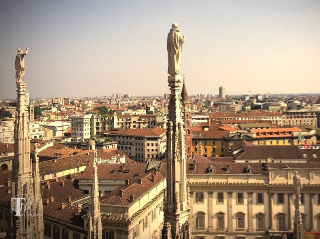 The city of Milan Italy from the roof of the Milan Cathedral